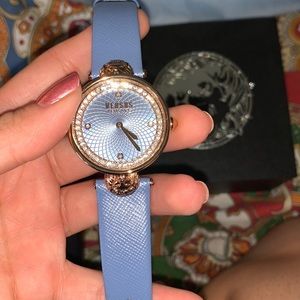 VERSUS VERSACE watch with genuine blue leather and rose gold details